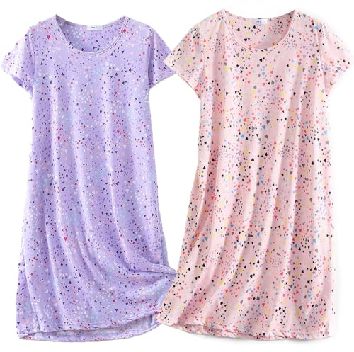 BERDITH 2 Pack Nighties for Women Nightdress Ladies Cotton Blend Nightie Soft Night Dress Womens T Shirt Nightdresses Summer Plus Size Nightwear Sleep & Lounge UK 18-20 Pink Mum Mummy