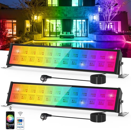NATPOW RGB LED Strahler, 72W RGB Wallwasher Licht mit Fernbedienung und Bluetooth APP, 16 Millionen Farbe 20 Modi, IP65 Wasserdicht Dimmbar Partylitcht Lightbar für Bar, Disco Feiern Bühne, Hof, 2 Stk