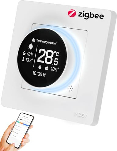MOES Thermostat Connecté ZigBee Chauffage au Sol Électrique, Calendrier et Télécommande (nécessite Un concentrateur MOES), Compatible avec Alexa, Google Home 16A