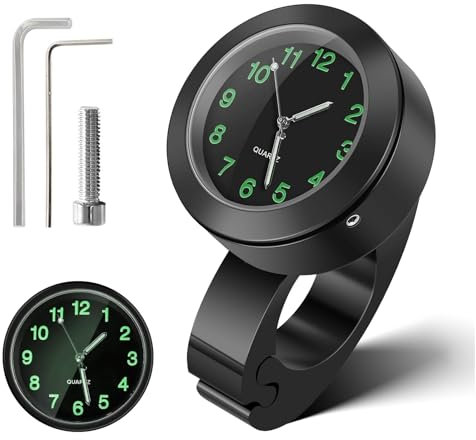 Lhdfyqt Reloj de moto para manillar, resistente al agua, diámetro 22 – 25 mm, luminoso, negro, 4,4 cm, digital, exterior, aluminio, soporte, soporte para clavos