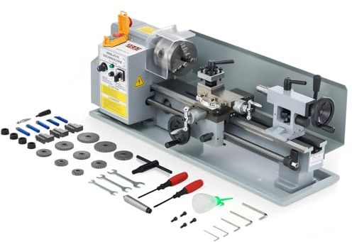 CREWORKS Metal Lathe, 18x35 cm Benchtop Metal Lathe with 3 Jaw Chuck and 2500rpm Max. Spindle Speed, 550W Metalworking Machine with LCD Display for Threading Turning Drilling