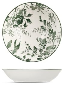 H&H, Set 6 Piatti Fondi Margaret in Porcellana Decorata Verde – Bordo Nero – Diametro 20 cm, Adatti per Lavastoviglie e Microonde