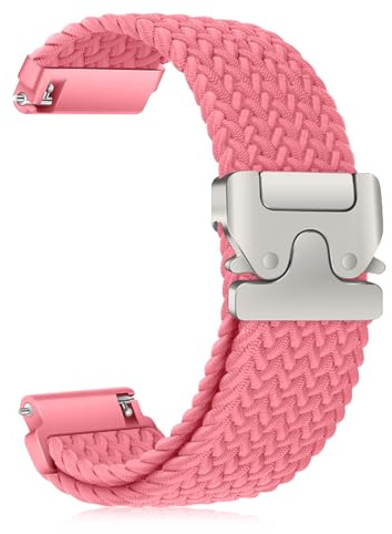 CiimWaa Vävda klockband 18 mm/20 mm/22 mm, flätat nylonarmband fallskärmsspänne remmar, töjbara sportband ersättning kompatibel med Huawei/Garmin/Ticwatch [18 mm rosa)