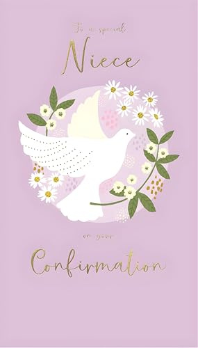 IC&G Special Niece Confirmation Day Congratulations Card - Confirmation Congratulations Card with Floral Dove Design and an Embossed Foil Finish