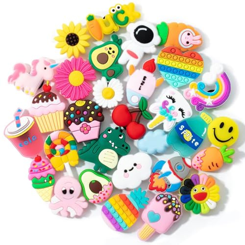 VINSPIRE 30PCS Cute Summer Croc Charms Set – Waterproof PVC Shoe Charms for Crocs, Cute Crocs Accessories & Shoe Decoration, Decorations for Kids and Adults
