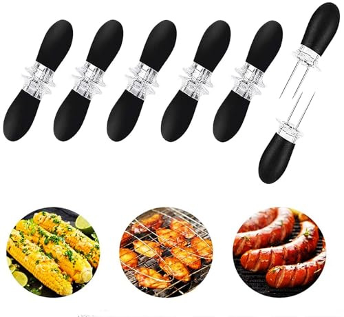 12 Stück Maiskolbenhalter in Edelstahl, Maiskolbenspieße für BBQ und Küche, Rostfreier Mais-Pick, Fruit Forks, Schwarzer Maishalter