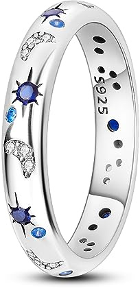 Hapour 925 Sterling Silver Ring for Women,Eternity Gorgeous Rings Stackable Rings for Women as Gifts Ring Size 4-10 (Moon Rings, 10)