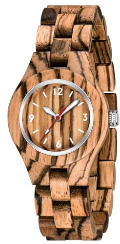Tiong Montre en bois pour femme - Marron - Ronde - Classique - Quartz analogique - Pour femme