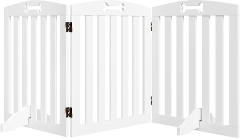 PawHut Barrera de Seguridad para Perros Plegable 155 cm, Valla para Perros Pequeños y Medianos de 3 Paneles con Pies Extraíbles, Puerta de Seguridad para Mascotas, para Escalera, Pasillo, Blanco