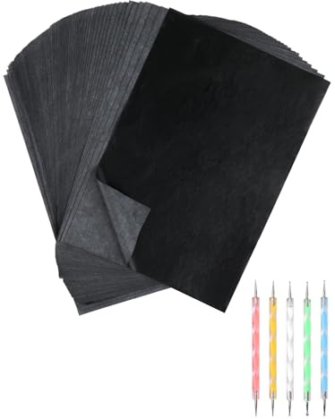 100 Blatt hochwertiges tracing paper für präzises Übertragen von Motiven, inkl. 5 Prägestifte, ideal als pauspapier a4 oder kohlepapier a4 für Papier, Holz, Stoff und kreative Bastelprojekte.
