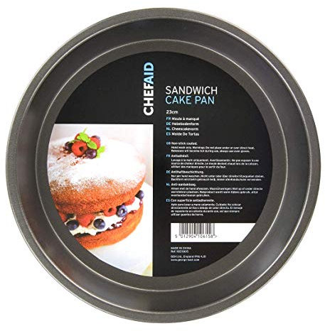 Chef Aid Non-Stick Cake Tin, Round Cake Pan with Fixed Base for Leak Free Baking, Fridge and Freezer Safe. Grey, 23 x 3.8 cm