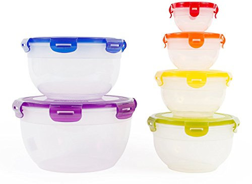 Neoflam Stapelbare Frischhaltedosen, 12-teiliges Set, platzsparend, BPA-frei, mit luftdichten, wasserdichten Deckeln in Regenbogenfarben
