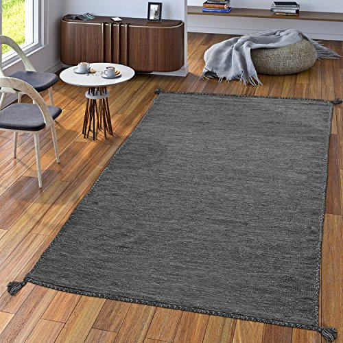 TT Home Handwebteppich Wohnzimmer Natur Webteppich Kelim Modern Baumwolle In Grau, Größe:120x170 cm