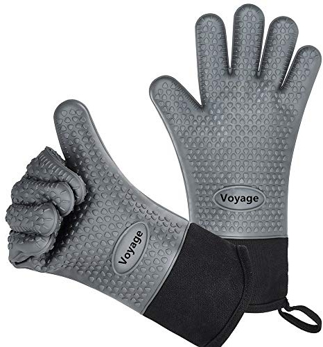 Voyage Set di 2 guanti da forno in silicone di alta qualità, resistenti al calore fino a 350 °C, guanti per barbecue, per cucinare, cuocere al forno, affumicare, extra lunghi, resistenti, per una
