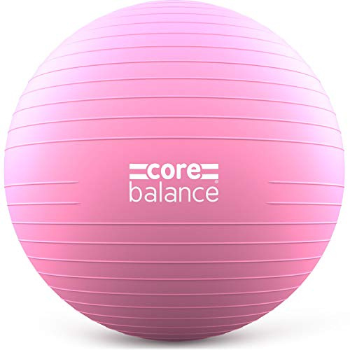 Core Balance Exercise Ball for Workouts, Anti-Burst and Slip Resistant, Swiss Yoga Ball for Pregnancy, Stability, Fitness and Physical Therapy, 4 Sizes, with Pump (25 / 65cm Pink)
