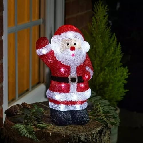 Marco Paul 30cm LED Light Up Santa Christmas Decoration Battery Operated Father Christmas Figure with Auto Timer Indoor & Outdoor Festive Xmas Ornament Seasonal Decor for Home