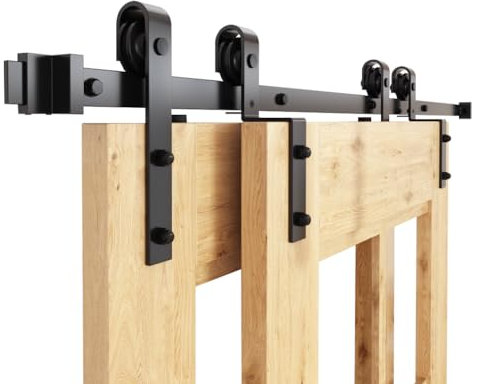 WINSOON 305cm Single Track Barn Door Bypass Track Kit for Double Barn Door,Heavy Duty Sliding Door Kit for 153cm Wide Interior Doors