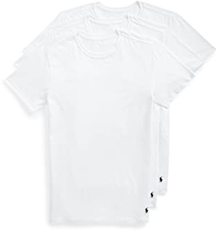 Polo Ralph Lauren Men's Slim Fit Stretch Crew Tee, White/Cruise Navy, Large