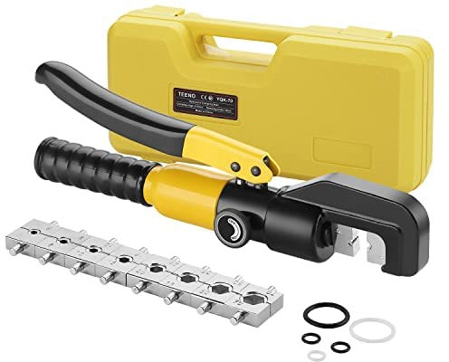 Pince à Sertir Hydraulique 10T avec 9 Matrices Hexagonales Course 12mm TEENO,Coffret de Outil de Sertissage 4-70 mm² pour cosses à sertir Cosses de Câbles