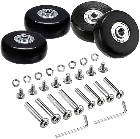 4 Piezas Ruedas Maleta, 50mm Ruedas Maletas Repuesto, Negras Ruedas para Maletas de Viaje, Ruedas para Maletas con Herramientas, Ruedas de Recambio Para Maletas Adecuado para Patines Carros Equipaje