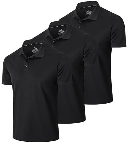 frueo 3-pack pikétröjor för män kortärmad torr passform lätt golf ledig krage toppar andningsbara fukttransporterande arbetströjor (0427) 3 svart – 3XL, 3svart, 3XL