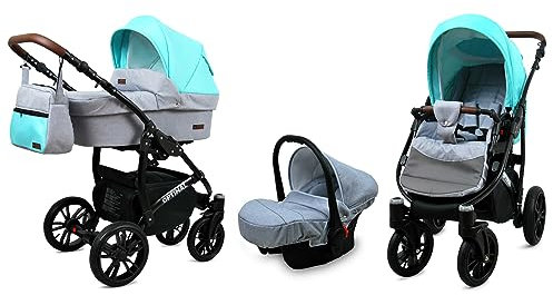 BabyLux® Kinderwagen Set 3 in 1 - Optimal - incl. Babywanne, Buggy Sportsitz, Auto-Babyschale - Autositz - Kinderwagenset - Kombikinderwagen mit Wickeltasche, Regenschutz usw.