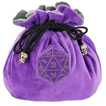KSNDie DND Dice Bags Large with Pockets Purple Storage Bag with D20 Logo for RPG Game Dices - Capacity 200+ Dice