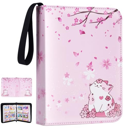 CLOKORIA Classeur pour Filles - Porte Cartes Avec 440 Emplacements, 55 Pages - Organisateur de Cartes TCG et Sport, Album à Collectionner Rose (Chat)