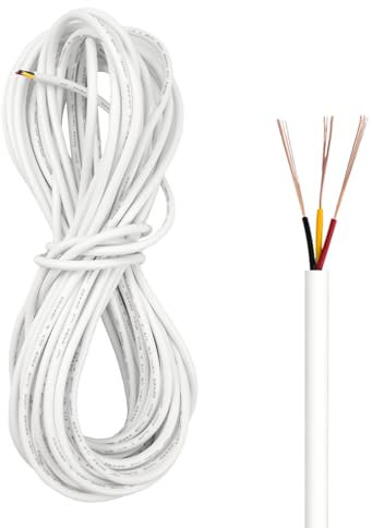 ZoZoMaiy 22 AWG 3 fil electrique souple 10M PVC câble electrique 300V Blanc Résistant à l'oxydation Diamètre 3,8mm