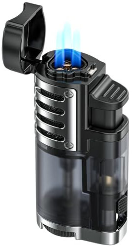 JOPOO Accendino Antivento Jet flame 3 Fiamme Gas Ricaricabile (Venduto senza Gas)
