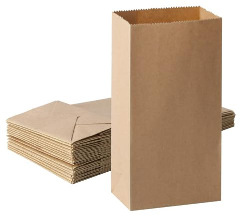 50 x Papiertüten Klein, 12x7x21.5cm Braun Papiertüten Geschenktüten, Butterbrottüten, Samentütchen, Mitgebsel Tüten für Hochzeit Party