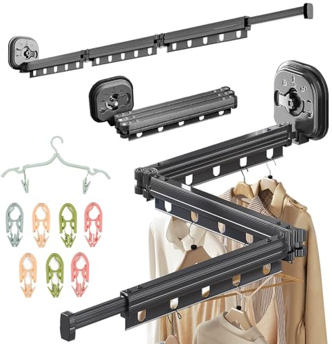 Wazusogok Foldable Wall Mounted Laundry Clothes Drying Rack, Space Saving Laundry Drying Rack, with 180° Swivel 220 lb Capacity, for Indoor/Outdoor Use Hanging Clothes