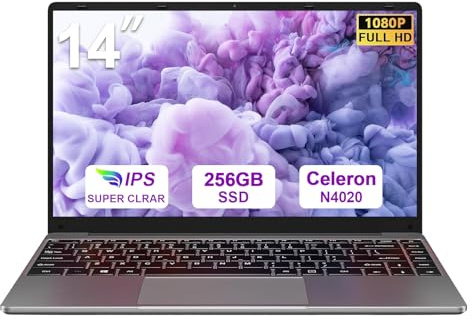 bvate 2026 PC Portatile 14 pollici Notebook Win 11 upto 2.8 GHz 256 GB ROM Supporta l'espansione SSD 1TB Celeron N4020 2.4G+5G WiFi 4.2 USB HDMI Tastiera italiana membrana mouse senza fili-Grigio