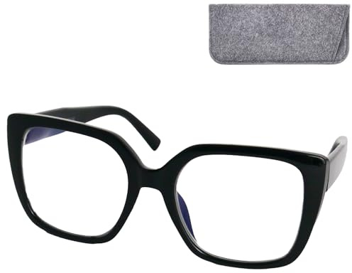 Mini Brille - Lunettes de Lecture Oversize Rectangulaire Papillon (Noir), Sexy, Boîte Inclus, Grande Lunettes Loupe Femme + 1.5 Dioptrie