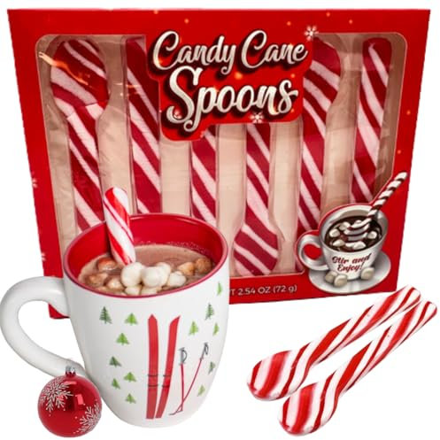 Cuillères Canne à Sucre d'orge, Lot de 6, Rouge et Blanc couleur de noël, parfum goût fraise