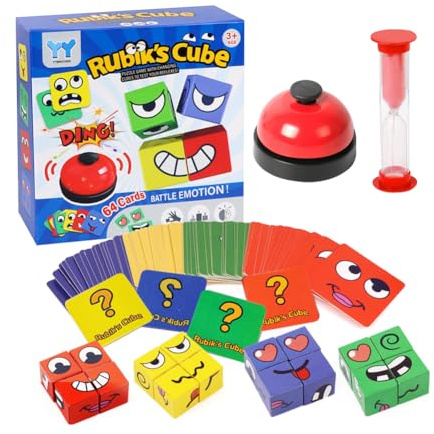 Face Changing Magic Cube - Puzzle 3D per bambini, con campana e clessidra, per bambini, fai da te, interazione, giocattolo educativo