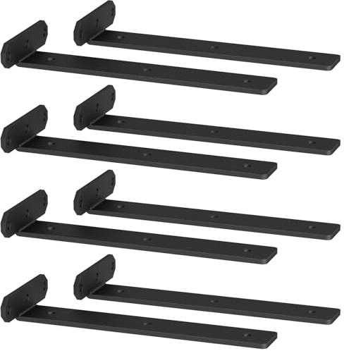 TESSTINA Lot de 8 Supports d'étagère de 20 cm - Charge Lourde - Équerre L pour Montage Mural - Support d'étagère Flottante - Charge ,Maximale : 80 kg - Noir - 8 Pièces, 20 cm