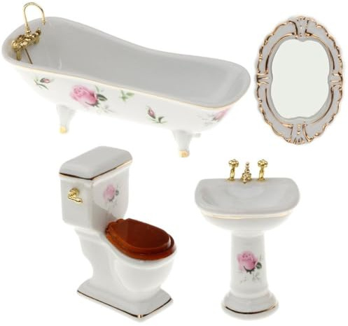Muteitt 1/12 Dollhouse Bathroom Furniture Set Miniature Dollhouse Furniture Toys Bathroom Accessories for Dollhouse Decoration