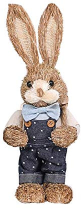 Statuetta decorativa a forma di coniglietto pasquale in paglia da 30 cm, coniglio artificiale per feste primaverili, decorazione da tavolo in giardino (E)