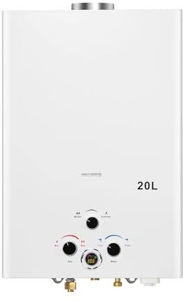 Chauffe-eau à Gaz,20L Chauffe-Eau Sans Réservoir Portable, Chauffe-eau Instantané au Propane Avec Affichage Numérique Multi-protection Pour les Voyages en Camping, RV Voyage [Classe énergétique A]