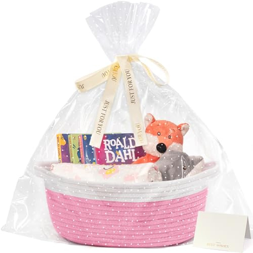 TIMEYARD Pink Small Woven Gift Basket Rope Storage Basket for Baby Decor