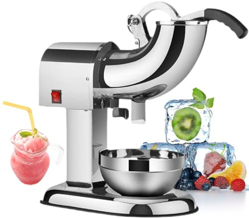 Máquina Eléctrica de Hielo Picado 350W, Máquina Ralladora de Hielo Doble Cuchilla Acero Inoxidable, Máquina de Hielo Molido 100kg/H para Restaurantes y Cafeterías,110V