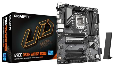GIGABYTE B760 DS3H WIFI6E GEN5 Motherboard - Supports Intel Core 14th Gen CPUs, 8+2+1 Phases Digital VRM, up to 5600MHz DDR5, 2xPCIe 4.0 M.2, Wi-Fi 6E, 1GbE LAN, USB 3.2 Gen 2x2