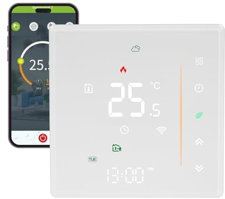 Wattive Termostato Calefaccion WiFi para Calderas, Termostato WiFi Programable de Calefacción de Caldera, Termostat Inteligente Controlable por Voz Compatible con Alexa, Google Home, y Smart Life