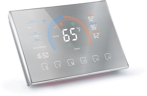 Chiyyak SMART THERMOSTAT Hem Programmerbar Värmepumptermostat med C -trådadapter, Stöder Android, LCD Color Touch Screen Voice Control (Borstat silver)