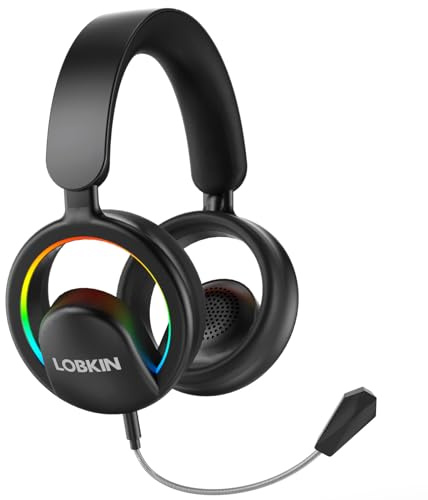 LOBKIN Cuffie Wireless Bluetooth 6.0 con Microfono,Cuffie Bluetooth On Ear Cablate o Wireless con Microfono Staccabile,Auricolari con Illuminazione RGB Regolabile, per PC,Ufficio, Riunioni, Giochi