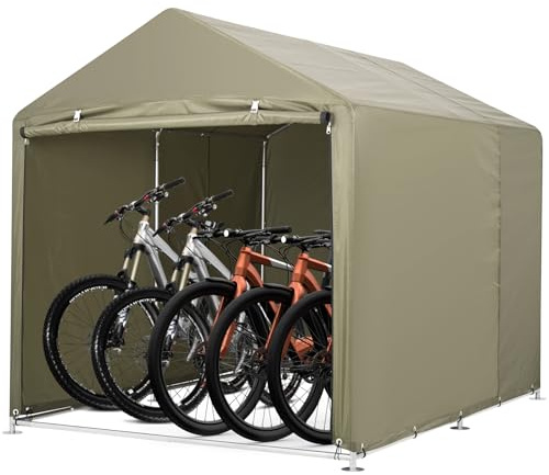 RBFGYIOP Tenda Garage Per Biciclette 420D Impermeabile – Capanna Da Giardino Robusta, Protezione Anti-UV e Intemperie, Tetto Triangolare, Facile Da Montare – Per 3 Bici – Colore Marrone Scuro
