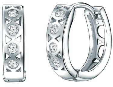 Rafaela Donata Damen Creolen aus 925/- Sterling Silber mit Zirkonia weiß - Klappcreolen Silbercreolen mit Muster