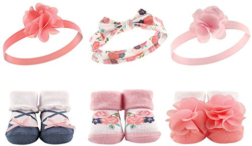 Hudson Baby baby girls Socks Giftset Headband, Coral Floral, One Size US