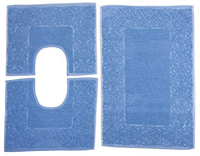 HomeLife - Set Tappeti Bagno 3 Pezzi Made in Italy, con: 1 Tappeto Bagno Assorbente (60X90) e 2 Tappetini Bagno (45X60). Tappeti Cotone Lavabili Lavatrice senza Antiscivolo, Tappeto Bagno Azzurro